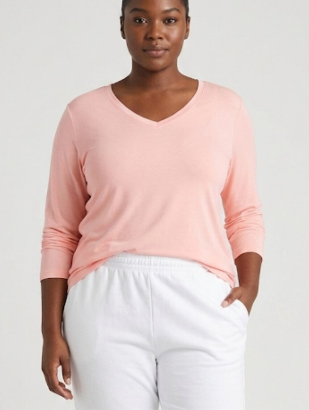 Boutique V-Neck Long sleeve Top Womens XL Soft Pink Lightweight Relaxed Fit